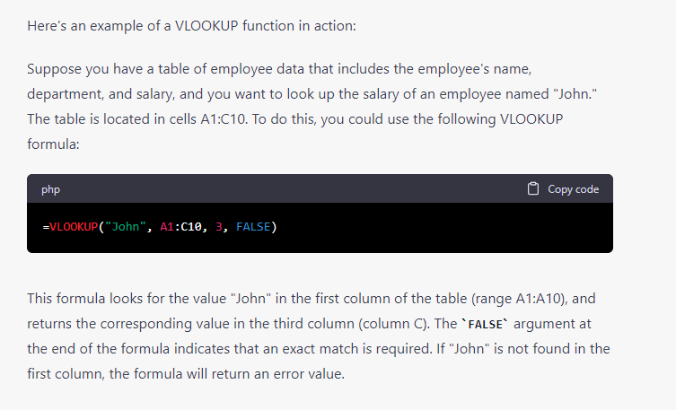 ChatGPT VLOOKUP